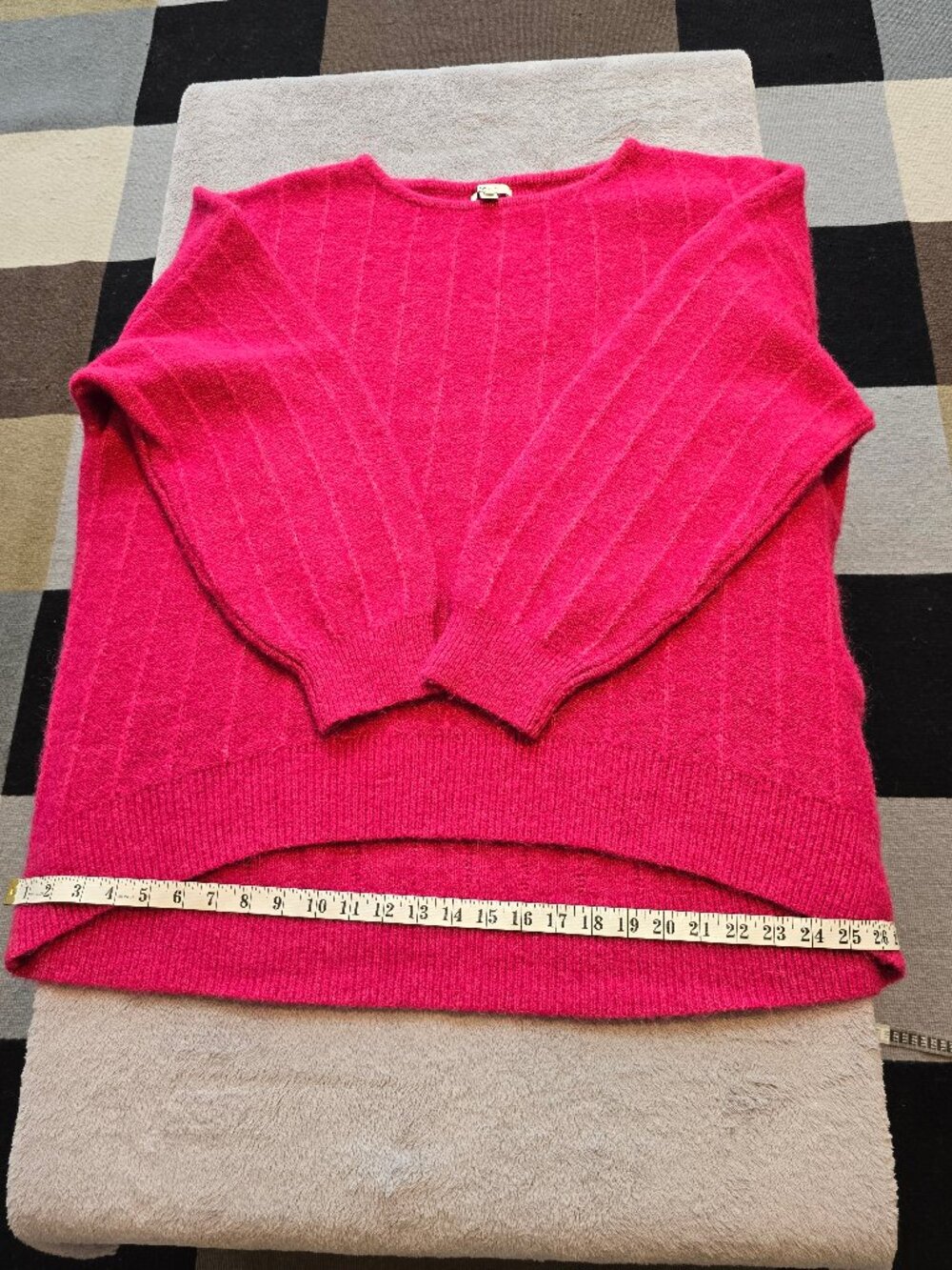 RW&CO Hot Pink Ribbed Knit Alpaca Wool Blend Oversized High-Low Sweater XXL